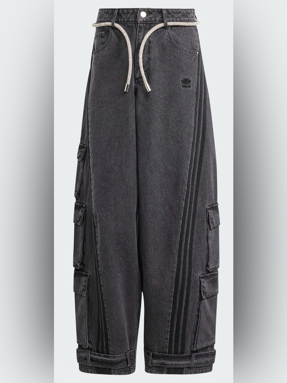 48🌟 Adidas Originals Adilenium Denim Cargo Pants Black | Wide Leg Utility Jean - Picture 3 of 5